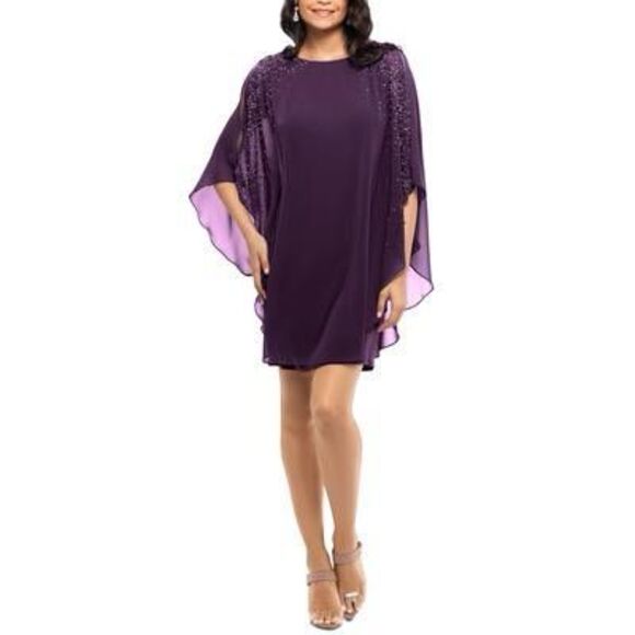 X by Xscape Womens Petites Chiffon Cape Sheath Dress Size 8P - Picture 1 of 3